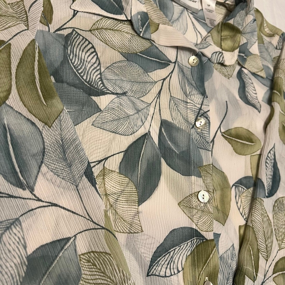 Alfred Dunner Petite 12P Leaf Print Button Down Blouse (2649)